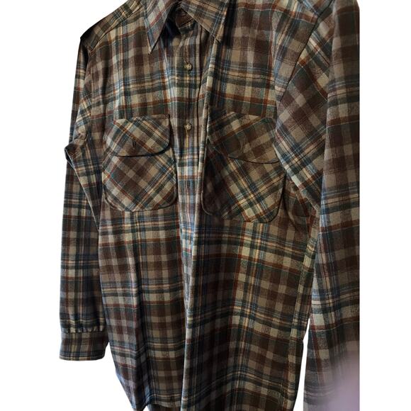Pendleton Wool Board Shirt Men’s M Plaid Brown Blue 
60s–70s Made in USA - Picture 3 of 10